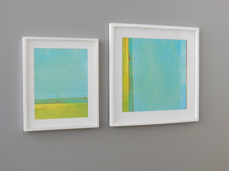 White Framed Turquoise/Yellow Modern Print