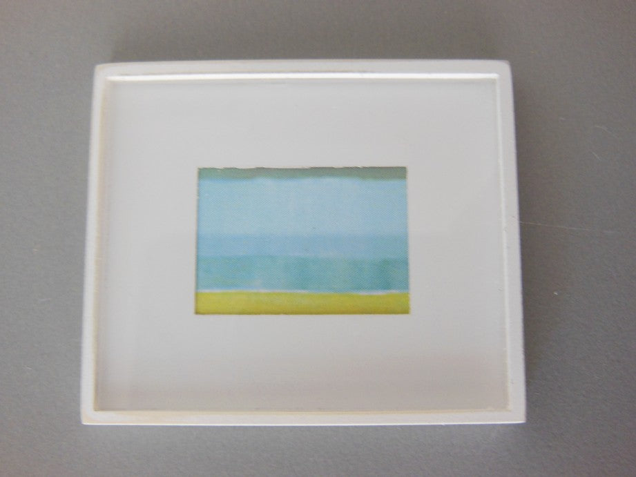 Small White Framed Light Blue/Yellow Modern Print