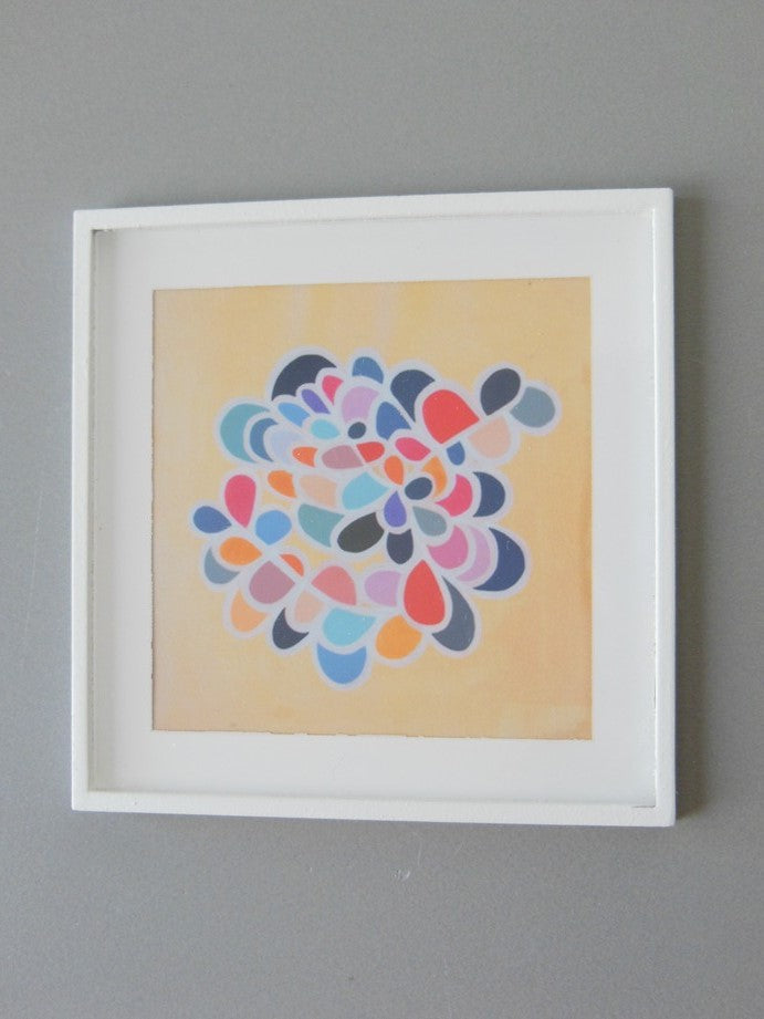 White Framed Cream Multi-Color Burst Abstract Print