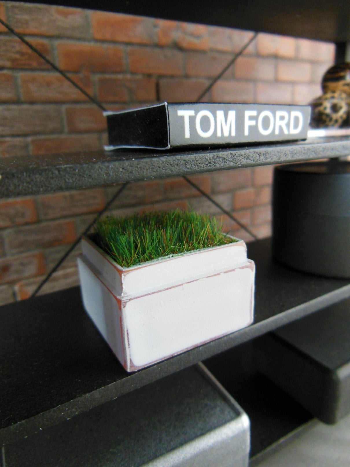 Tall Square Vintage White Tray with Wheat Grass