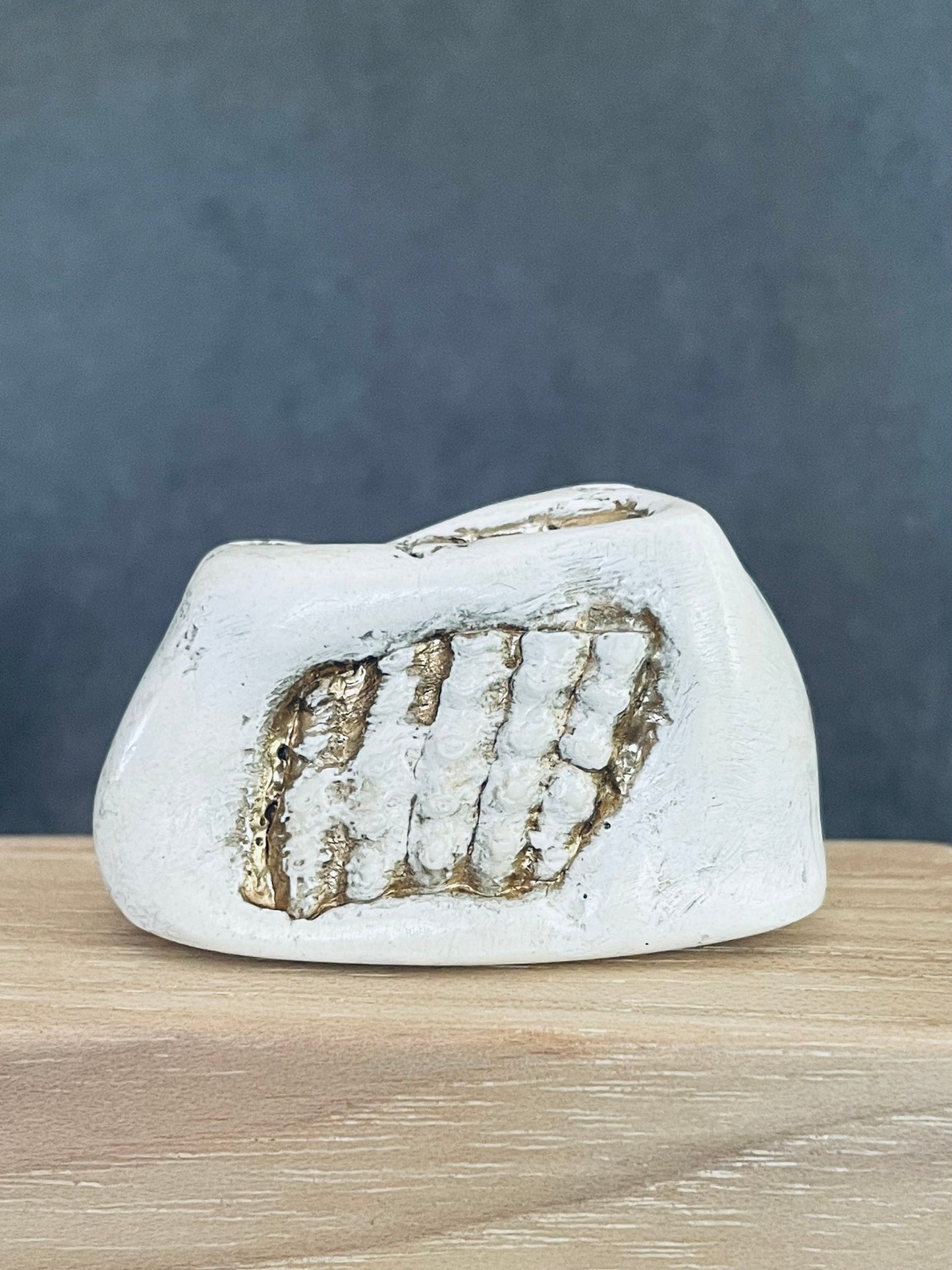 Medium White Vase with Shell Detail Gold Accent