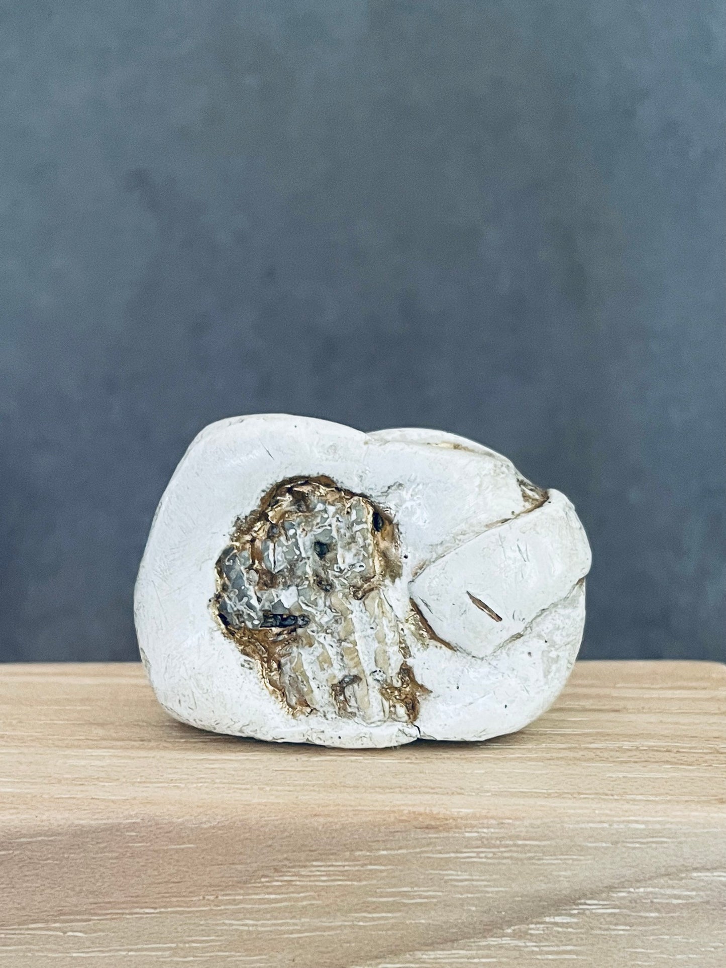 Small White Vase with Shell Detail Gold Accent