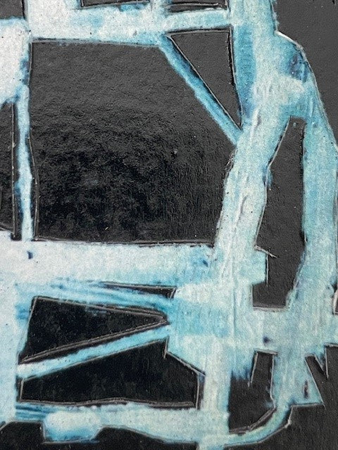 Blue, White and Black Abstract Frameless Art