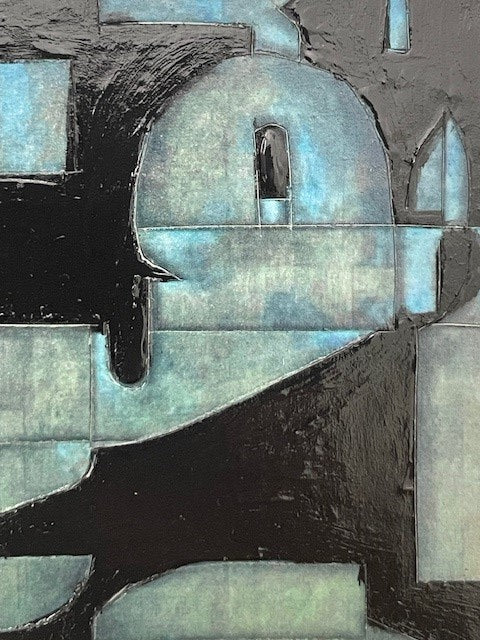 Gray, Blue and Black Abstract Frameless Art