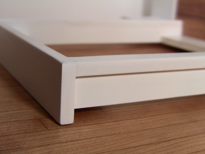 White Platform Bed with Cherry Headboard and White Nightstands