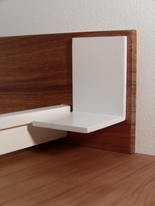 White Platform Bed with Cherry Headboard and White Nightstands