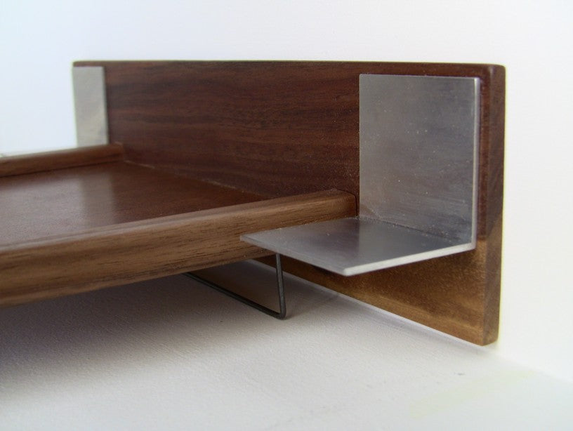 Walnut Platform Bed with Walnut Headboard and Aluminum Nightstands
