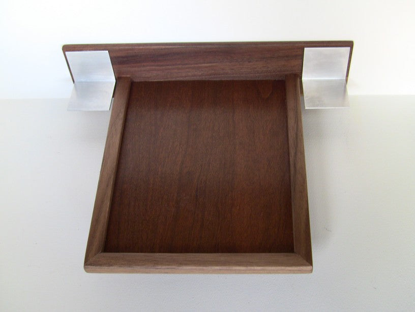 Walnut Platform Bed with Walnut Headboard and Aluminum Nightstands