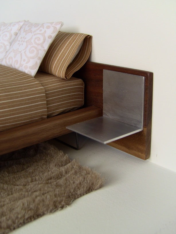 Walnut Platform Bed with Walnut Headboard and Aluminum Nightstands