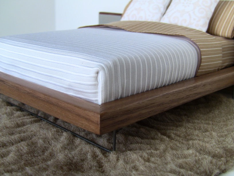 Walnut Platform Bed with Walnut Headboard and Aluminum Nightstands