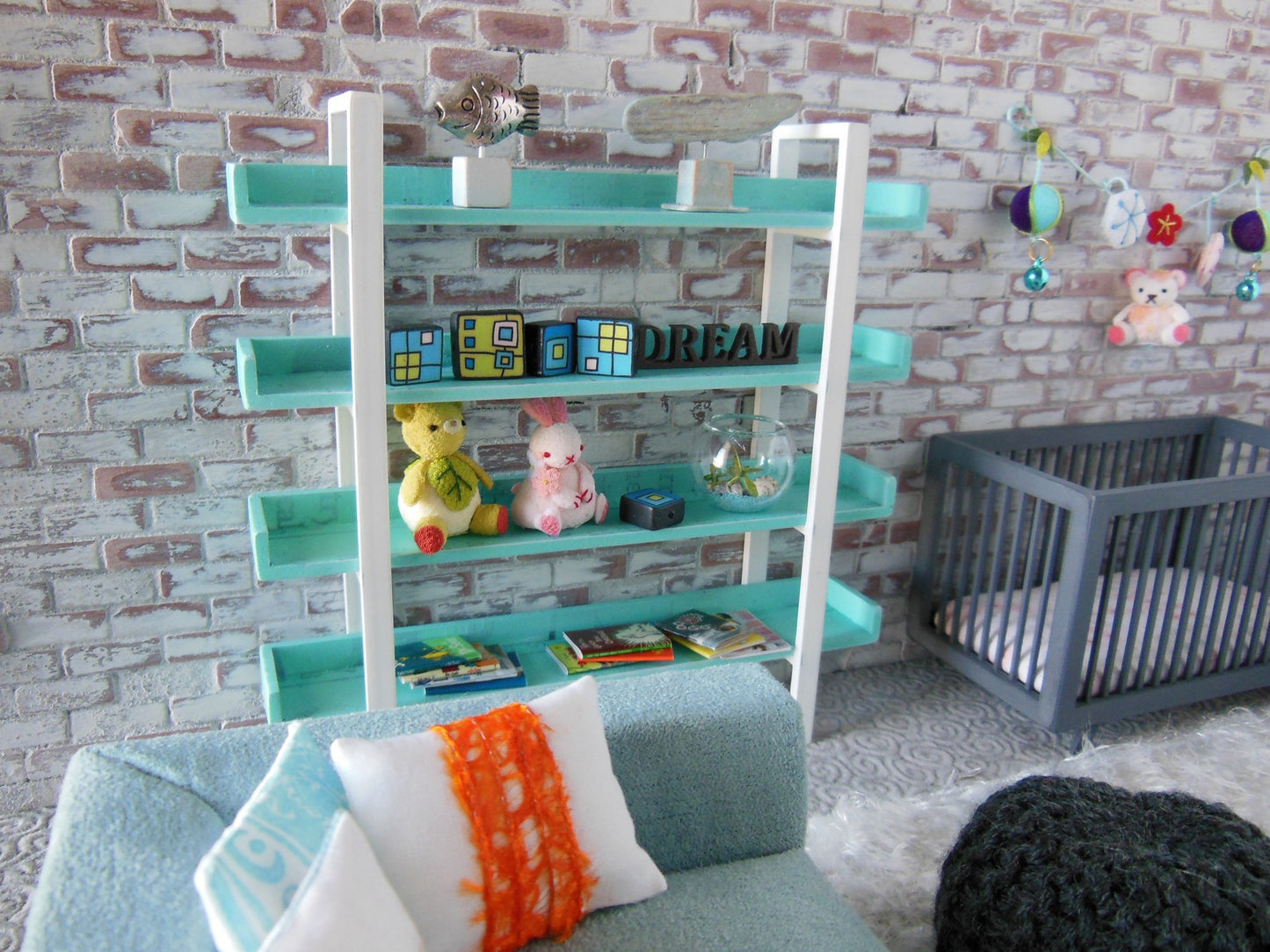 Studio 4 Tier Shelving Unit in Tiffany Blue/White