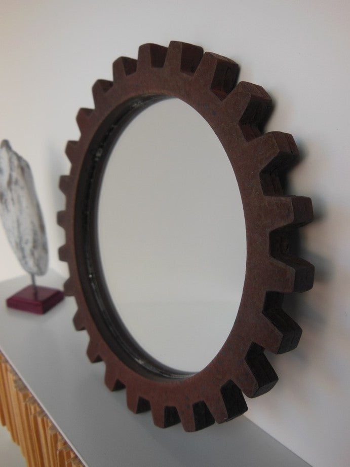 Gear Wall Mirror in Rust