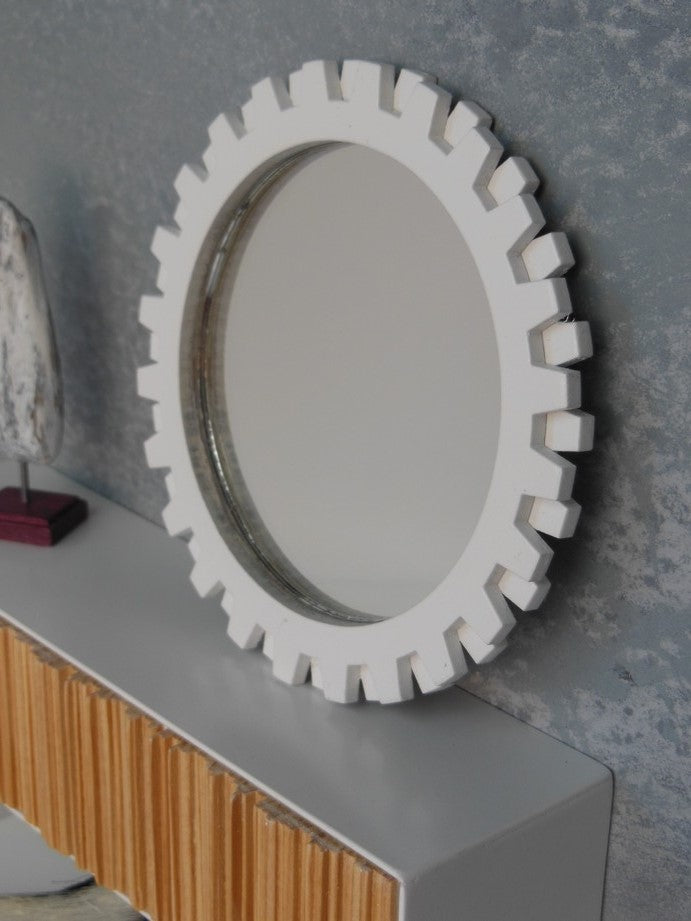 Gear Wall Mirror in White