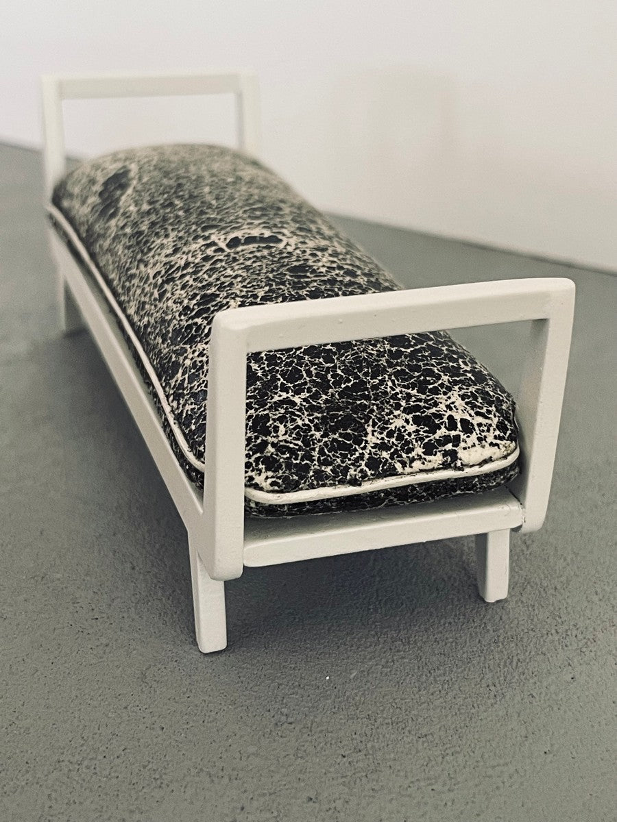 Noah Bench in Spatter Fabric with White Frame