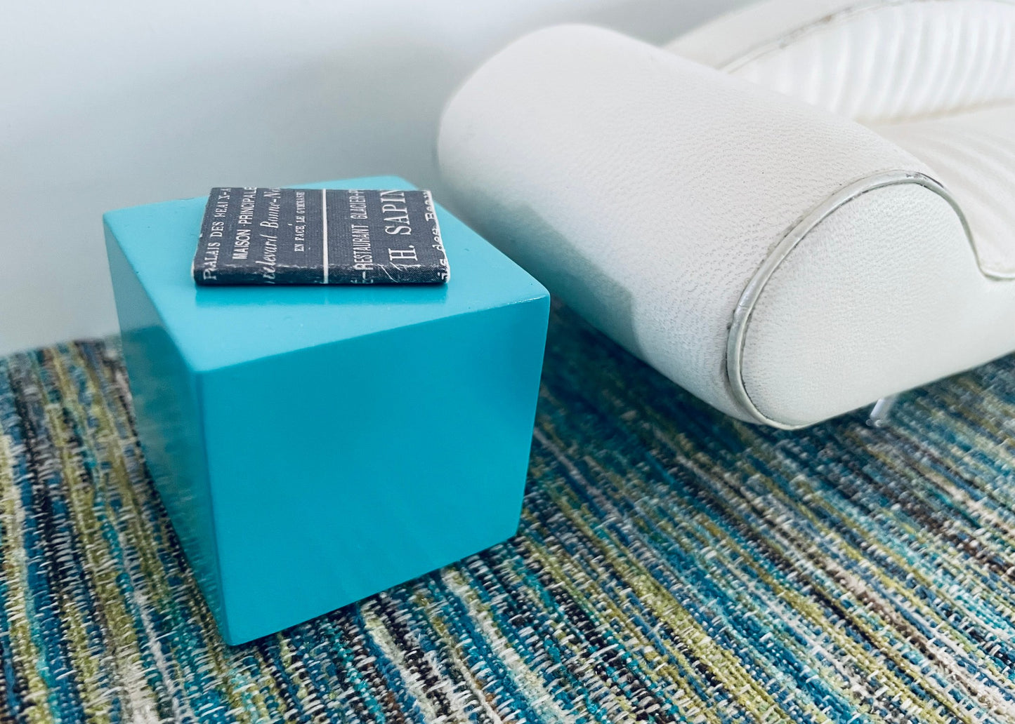 Turquoise Painted Wood Cube