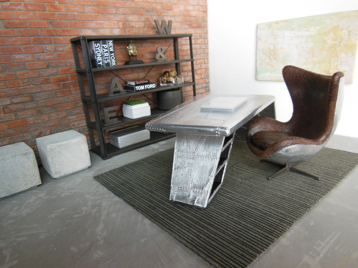 Egg Chair in Vintage Brown Fabric Metal Back