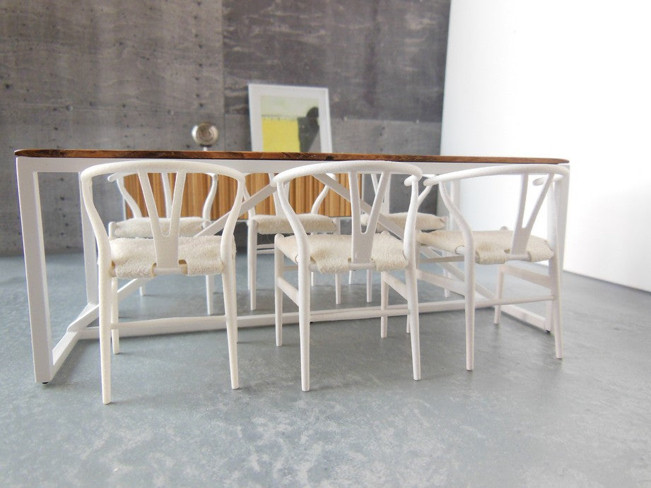 Wishbone Chair - White with Cream Microsuede Seat
