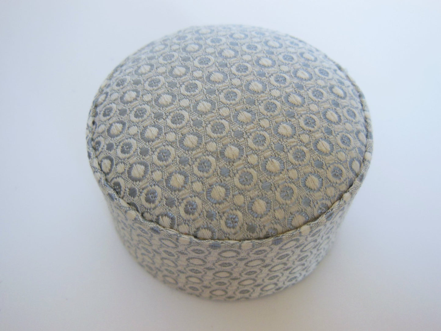 Large Round Ottoman in Cream/Blue