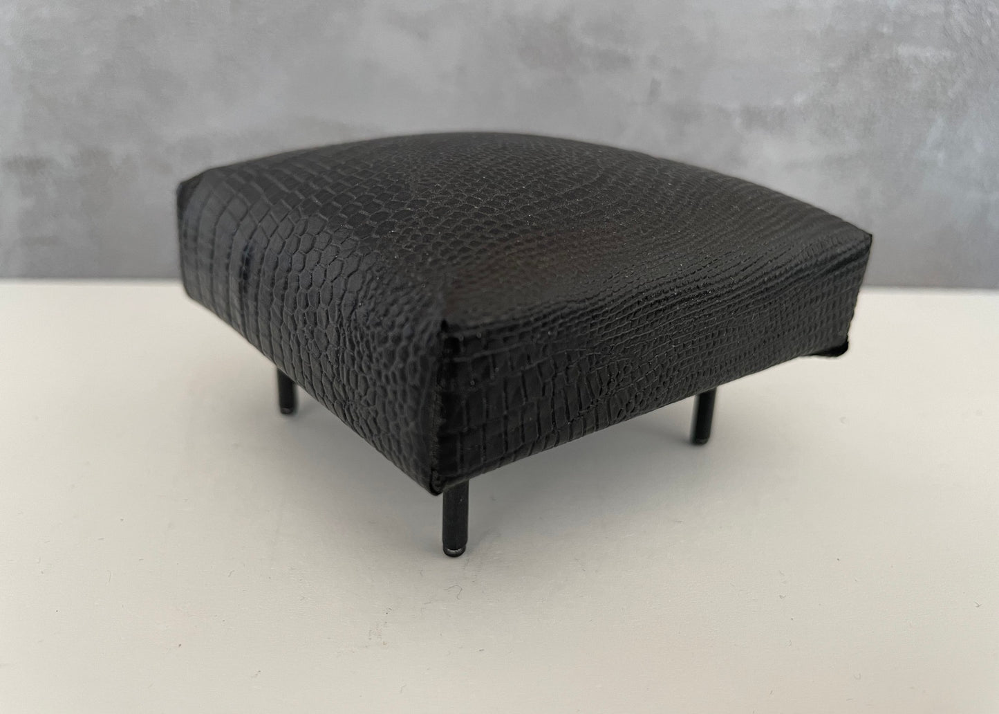 Square Black Croc Ottoman with Black Metal Legs