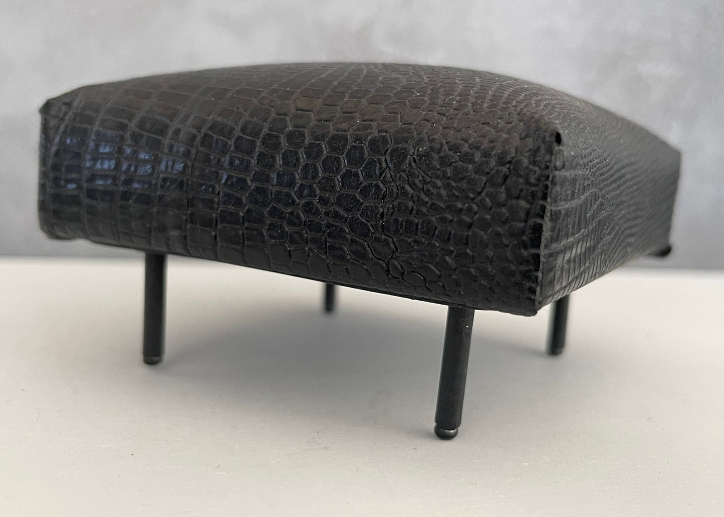 Square Black Croc Ottoman with Black Metal Legs