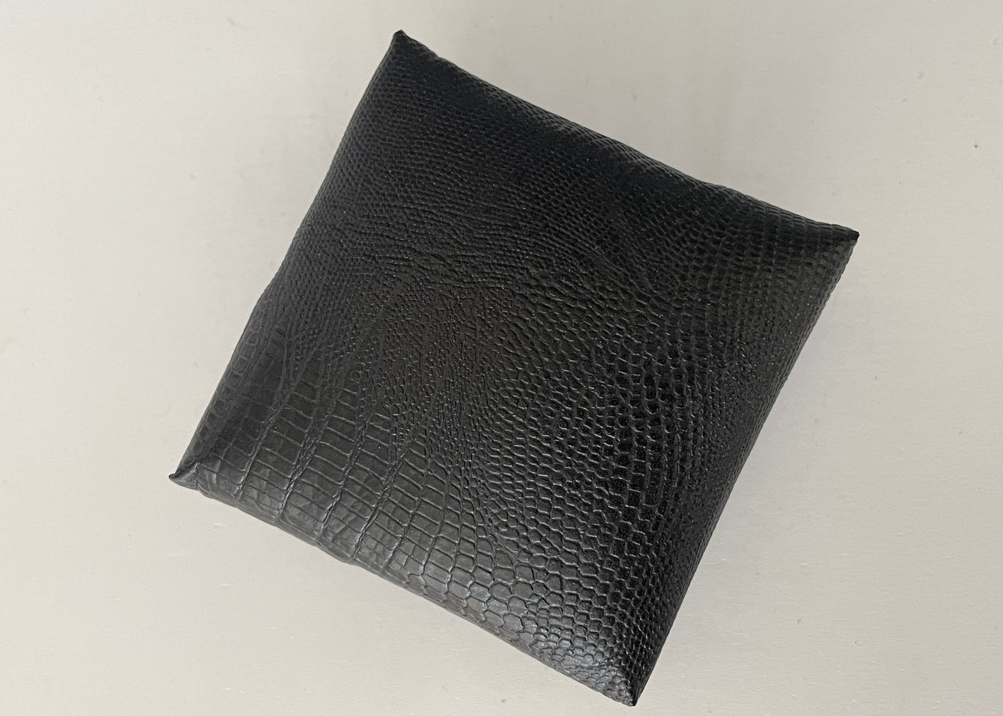 Square Black Croc Ottoman with Black Metal Legs