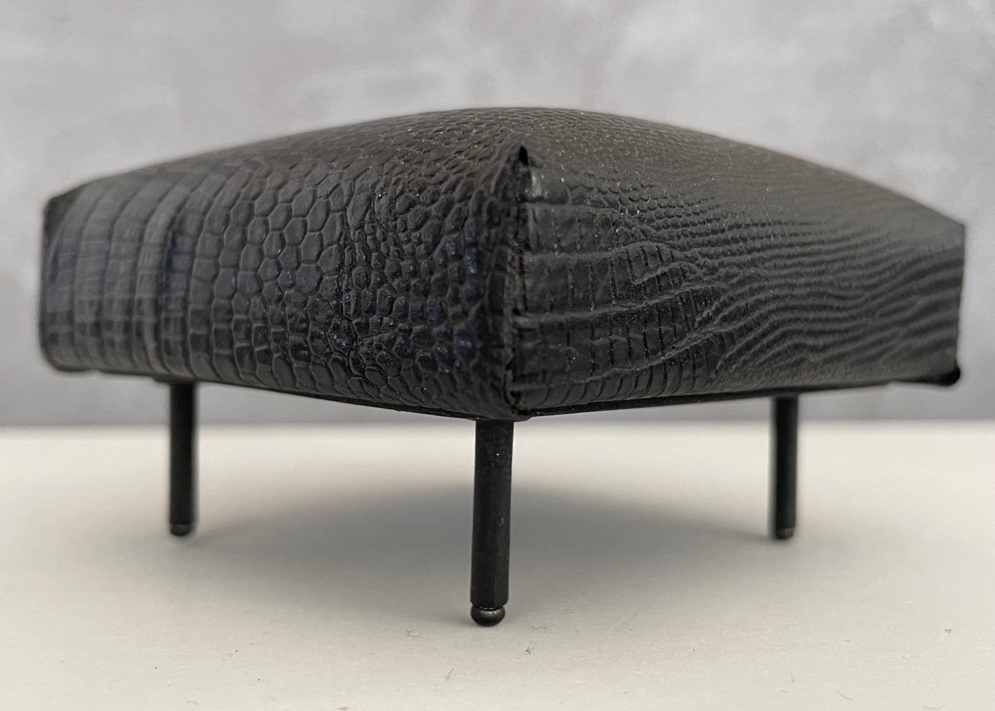 Square Black Croc Ottoman with Black Metal Legs
