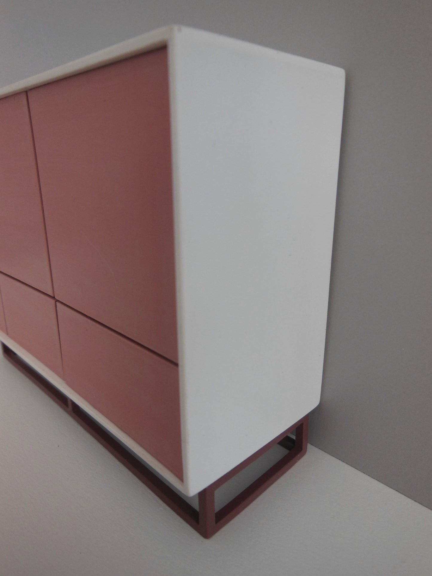 Mid Century Cabinet in White with Coral Doors