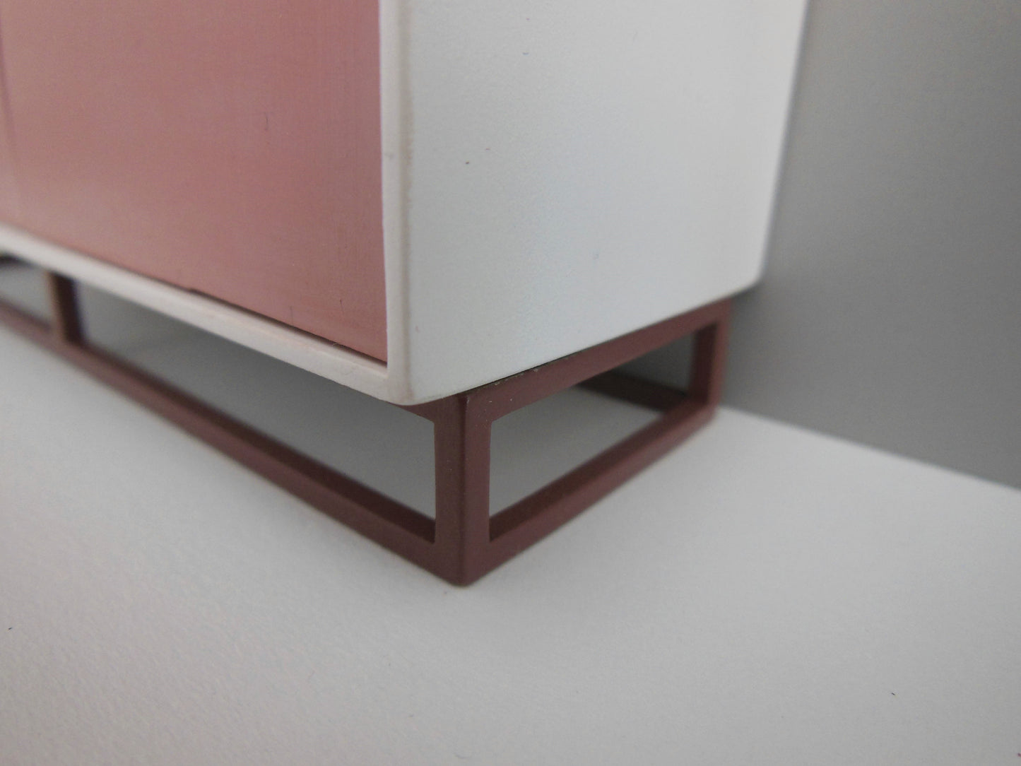 Mid Century Cabinet in White with Coral Doors