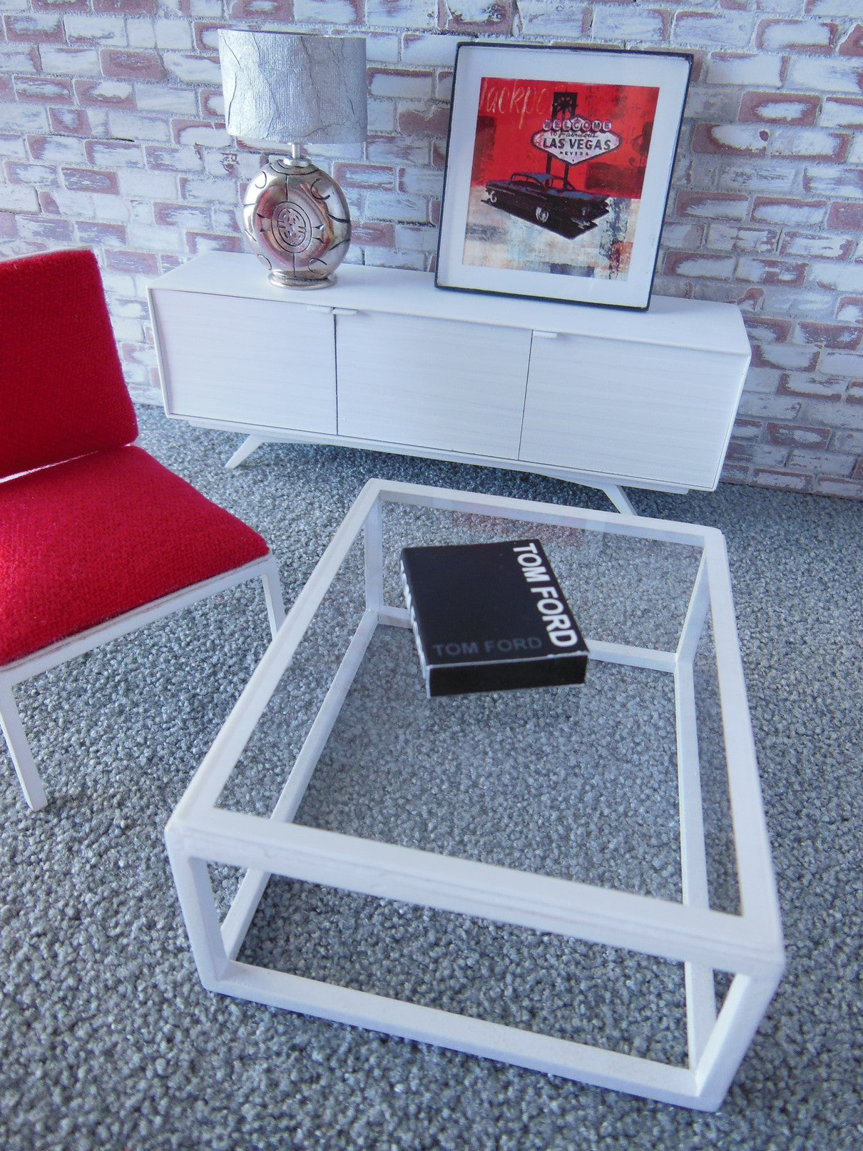 Parsons Coffee Table with Glass Top and White Base