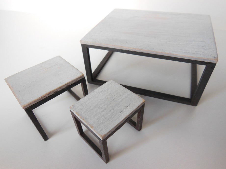 Parsons Coffee Table with White Wash Top and Black Base