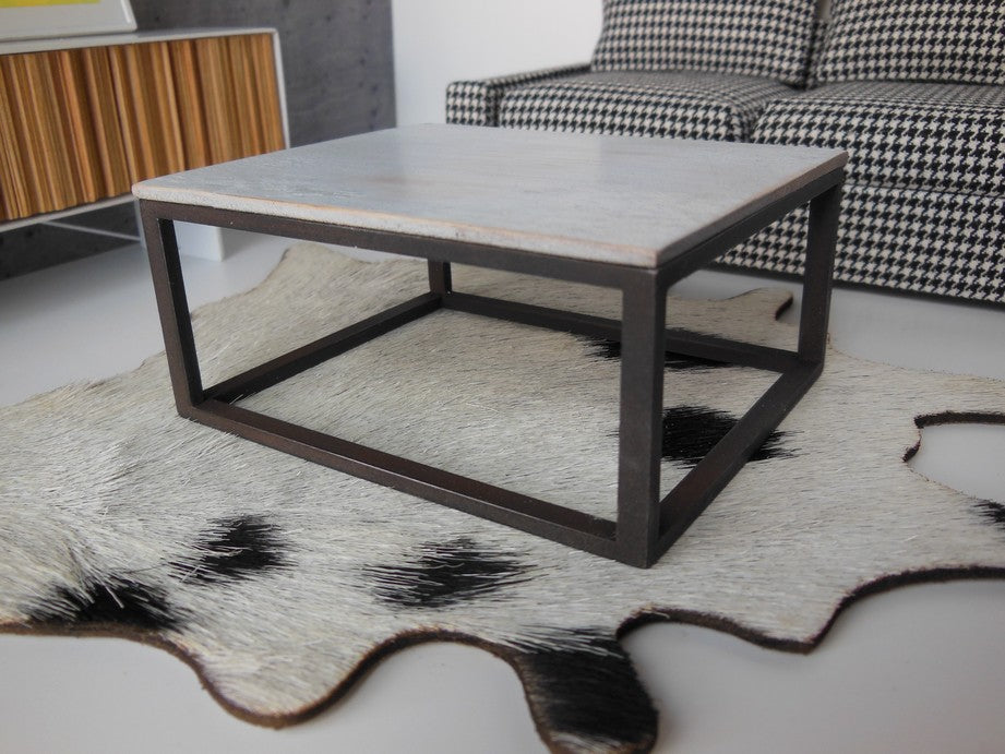 Parsons Coffee Table with White Wash Top and Black Base