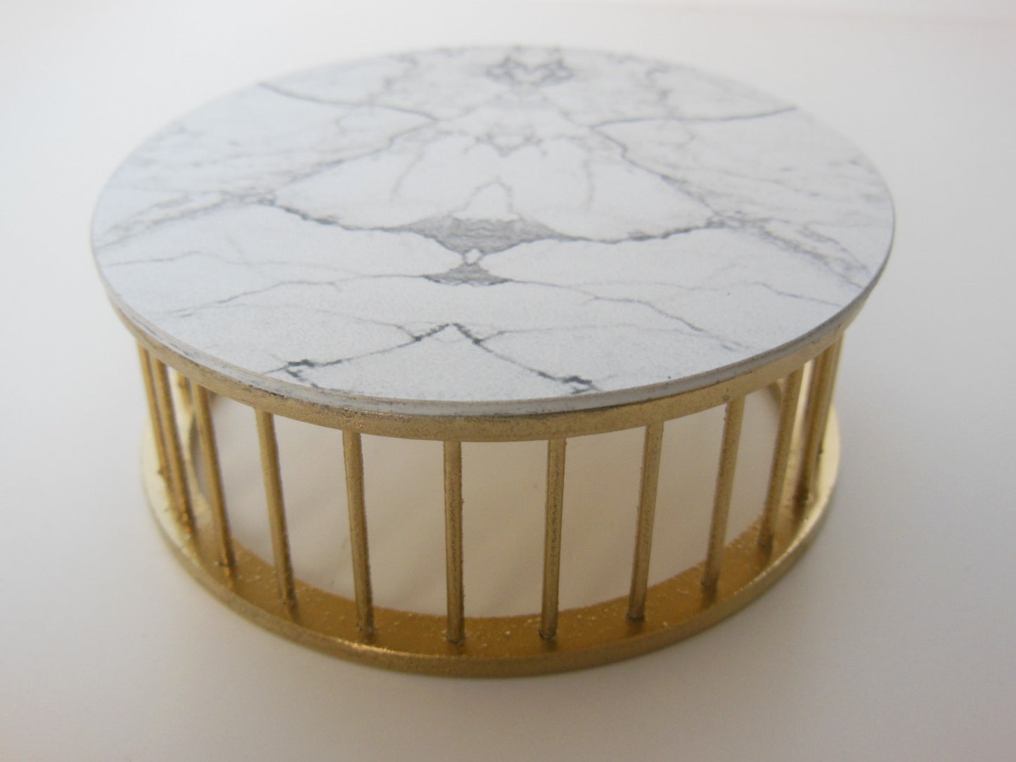 Marble Spoke Drum Table Marble/Gold