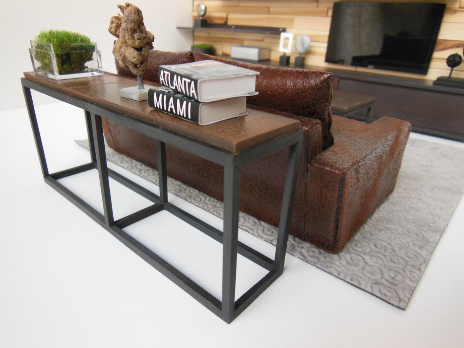 Industrial Console Table - Black Base with Rusted Top