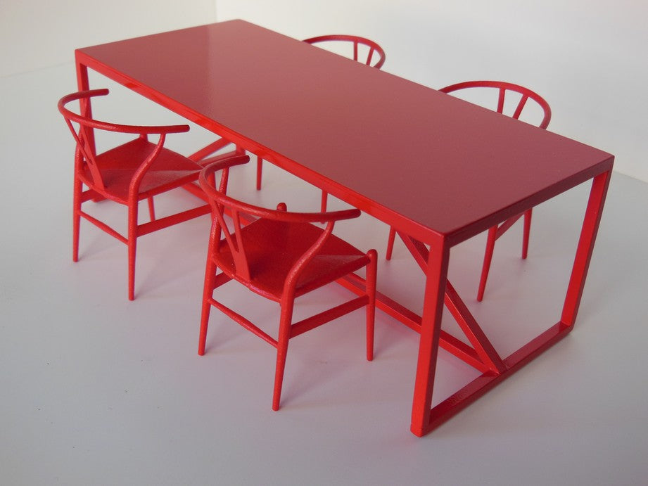 Strut Dining Table with Red Base and Red Top