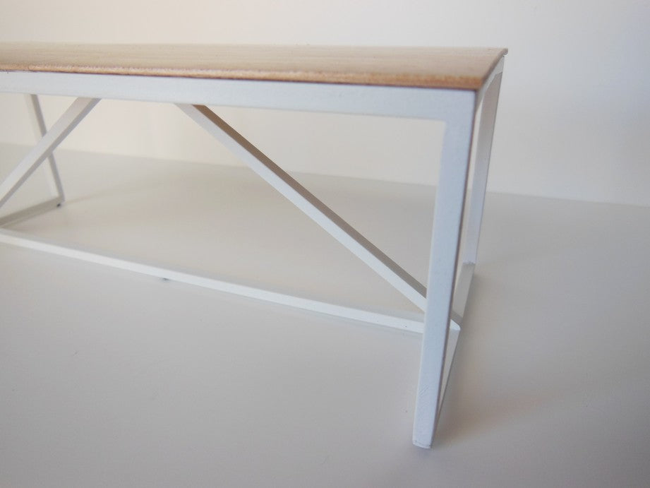 Strut Dining Table with White Base and Birch Top