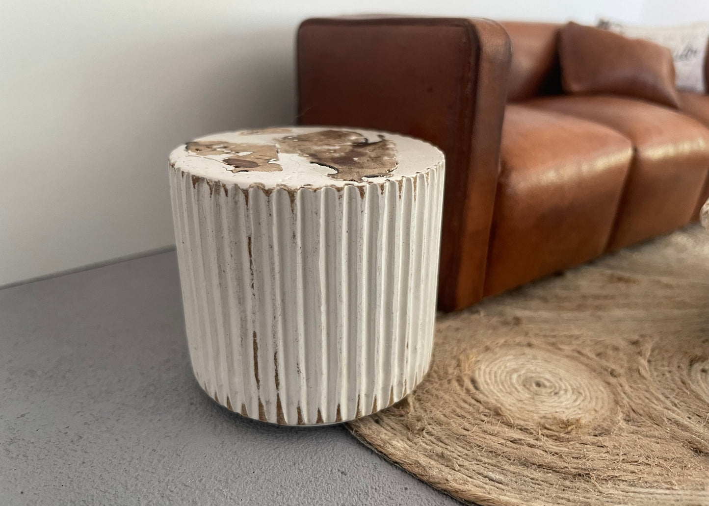 Ripplin Tall Accent End Table with Natural Top