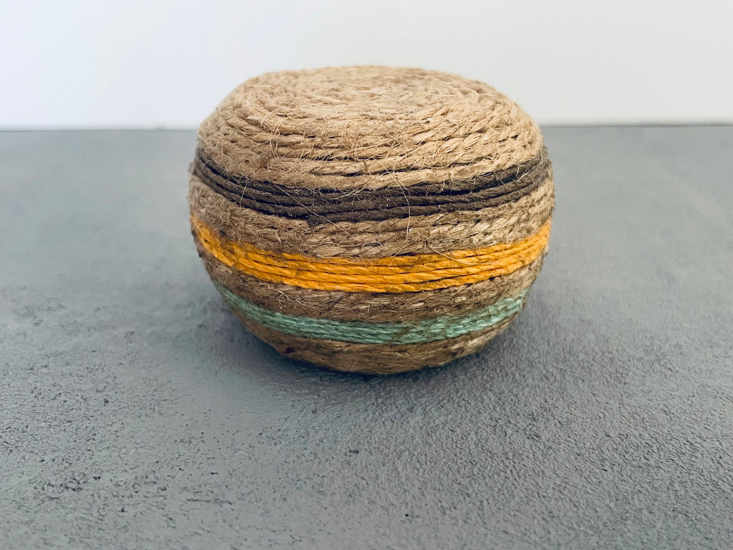 Natural Striped Handwoven Rope Round Accent End Table or Stool