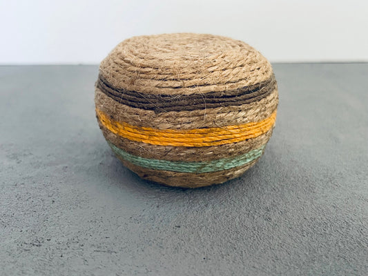 Natural Striped Handwoven Rope Round Accent End Table or Stool
