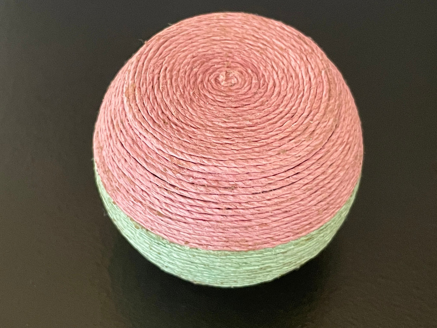 Pink and Green Handwoven Rope Round Accent End Table or Stool
