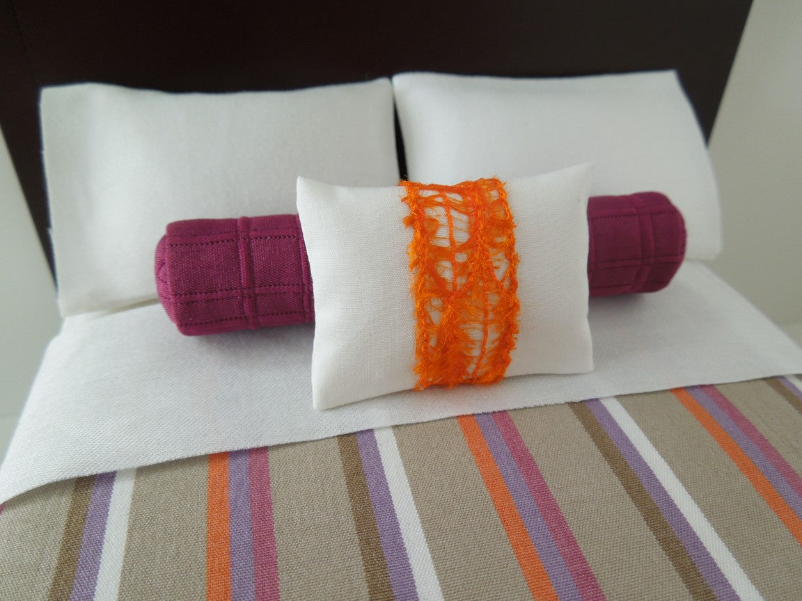 White with Orange Band Medium Rectangle Pillow