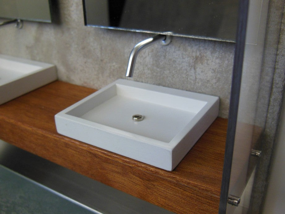 Dual Vanity Unit - Mahogany Top with Concrete Back Wall