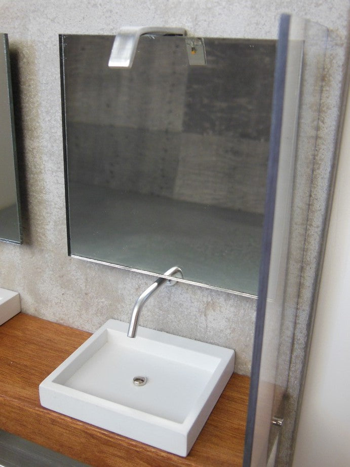 Dual Vanity Unit - Mahogany Top with Concrete Back Wall