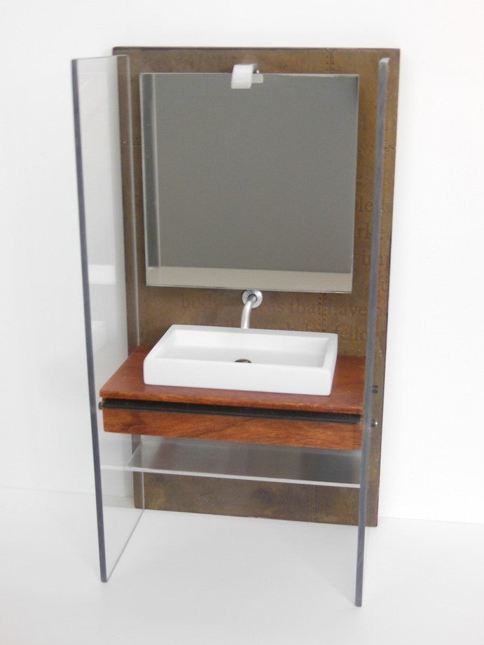 Industrial Single Vanity with Aluminum Shelf and Light Fixture