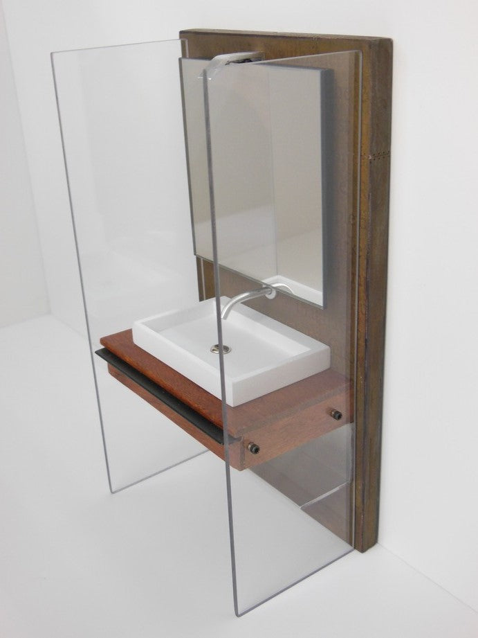 Industrial Single Vanity with Aluminum Shelf and Light Fixture