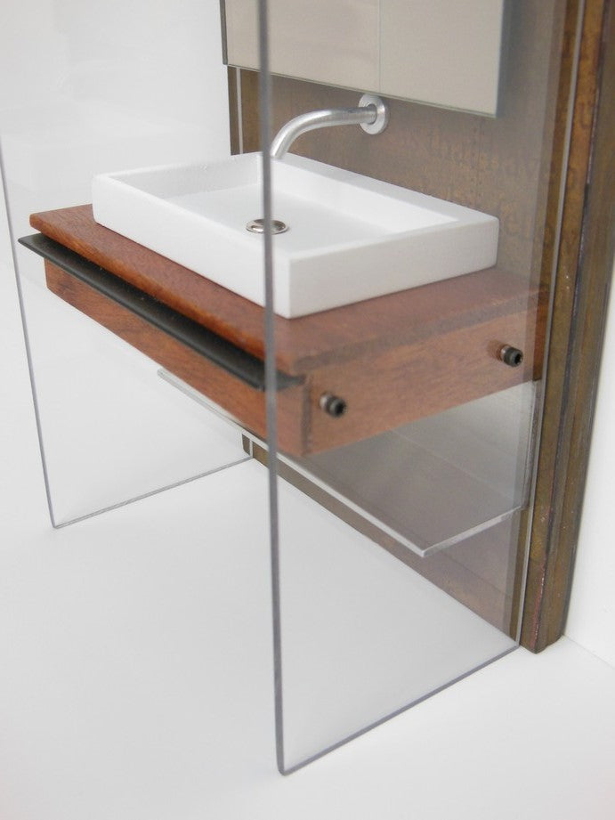 Industrial Single Vanity with Aluminum Shelf and Light Fixture