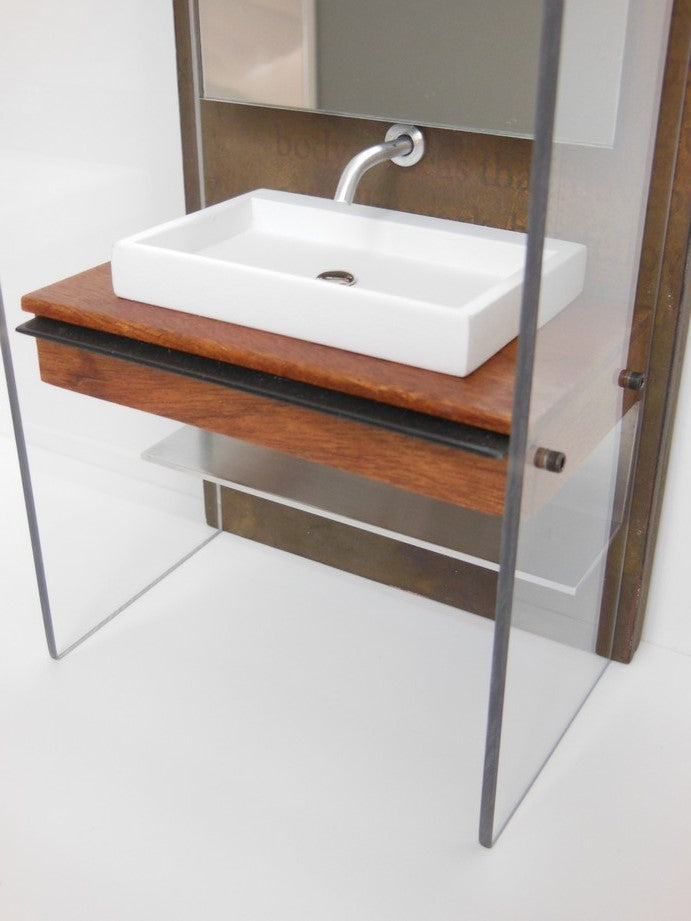 Industrial Single Vanity with Aluminum Shelf and Light Fixture