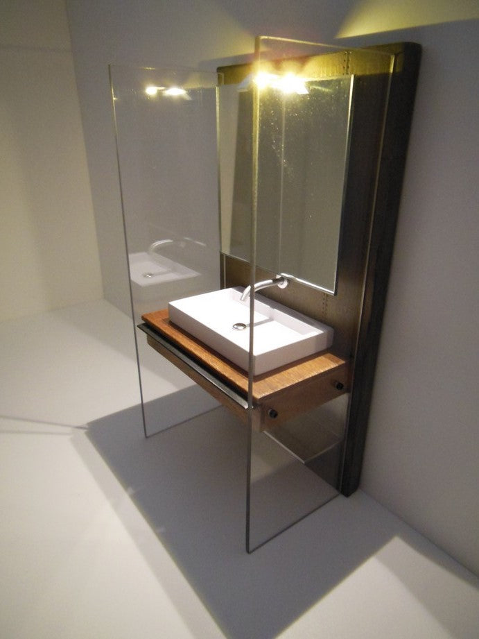 Industrial Single Vanity with Aluminum Shelf and Light Fixture