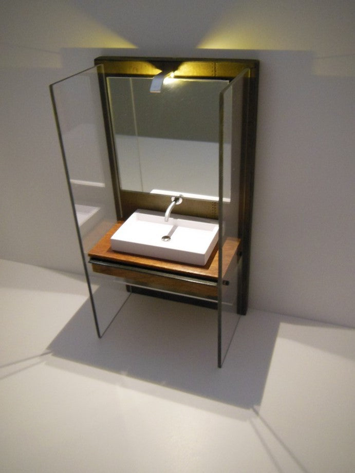 Industrial Single Vanity with Aluminum Shelf and Light Fixture