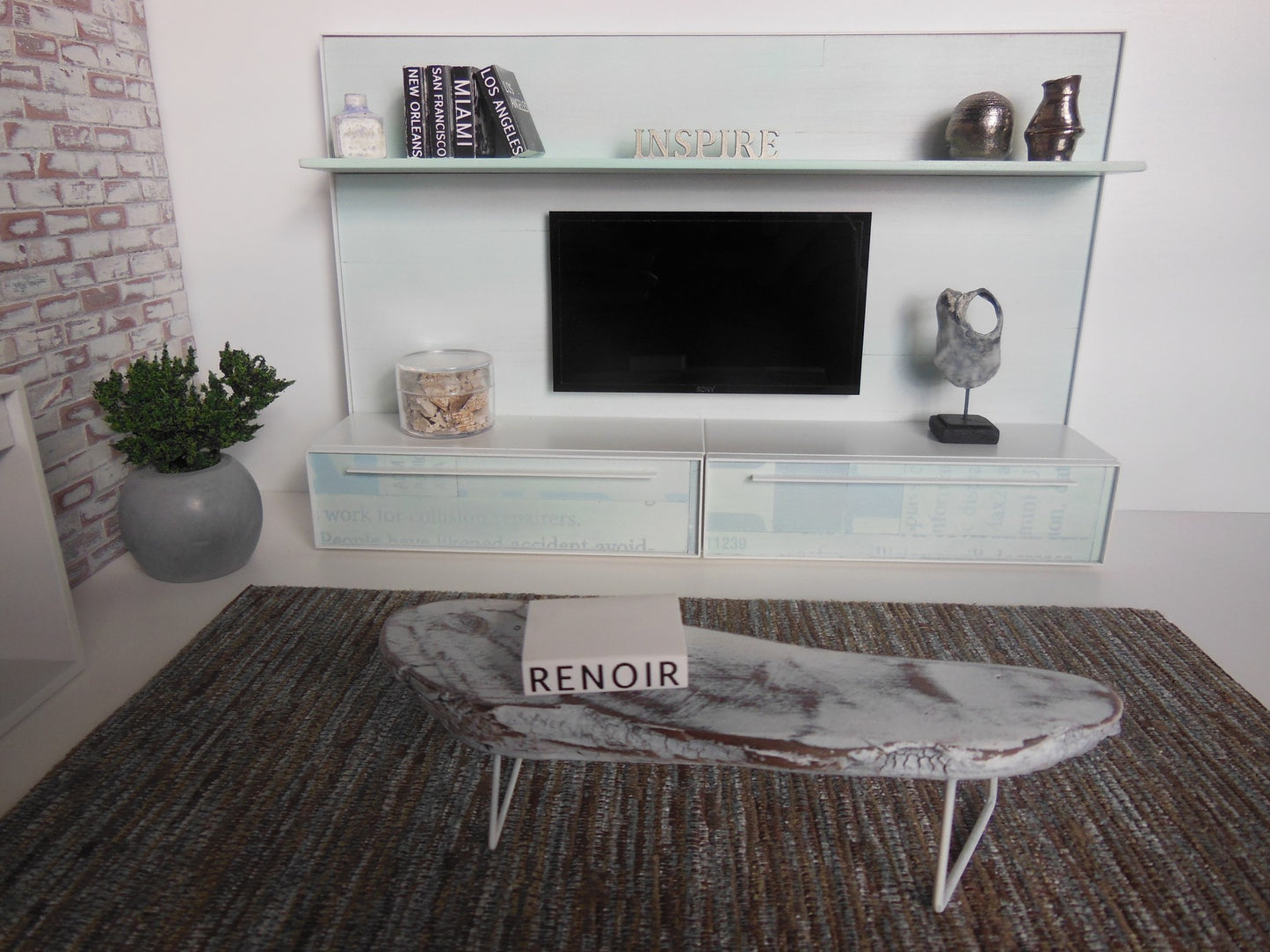 Chelsea Entertainment Unit in Aqua Blue White Wash