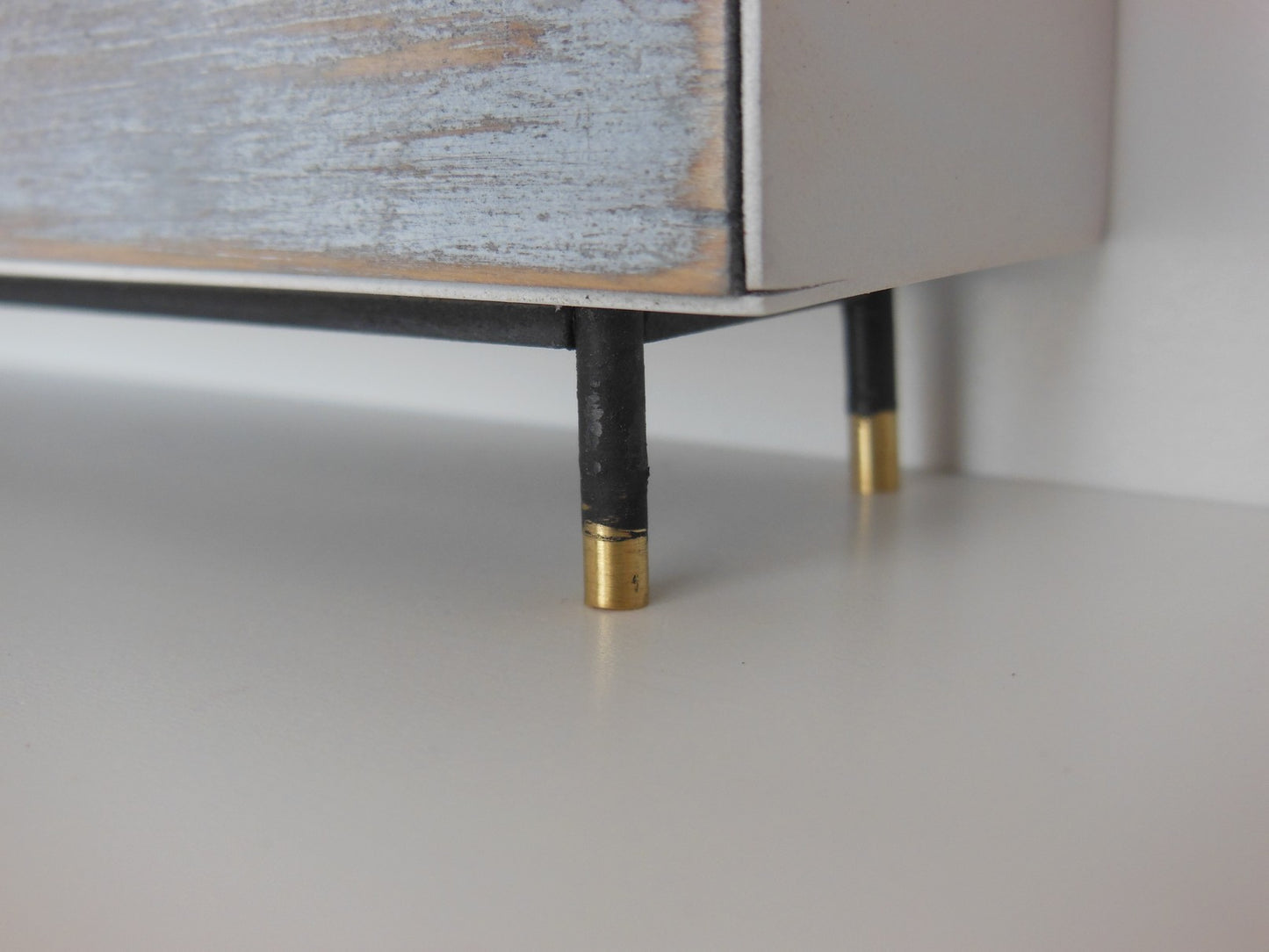Draper Console in Distressed Wood with Black Steel Base
